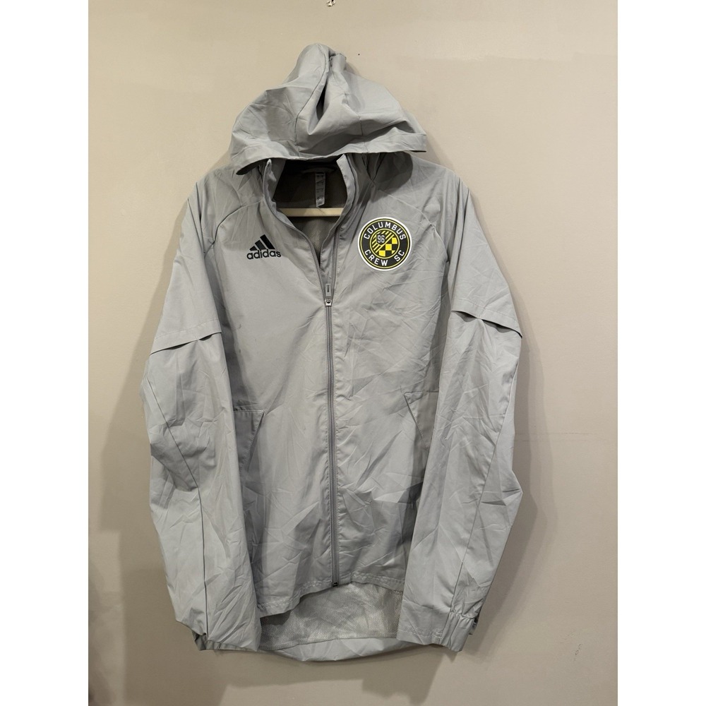 Adidas Columbus Crew SC MLS Hooded Windbreaker Training Jacket Grey Size S